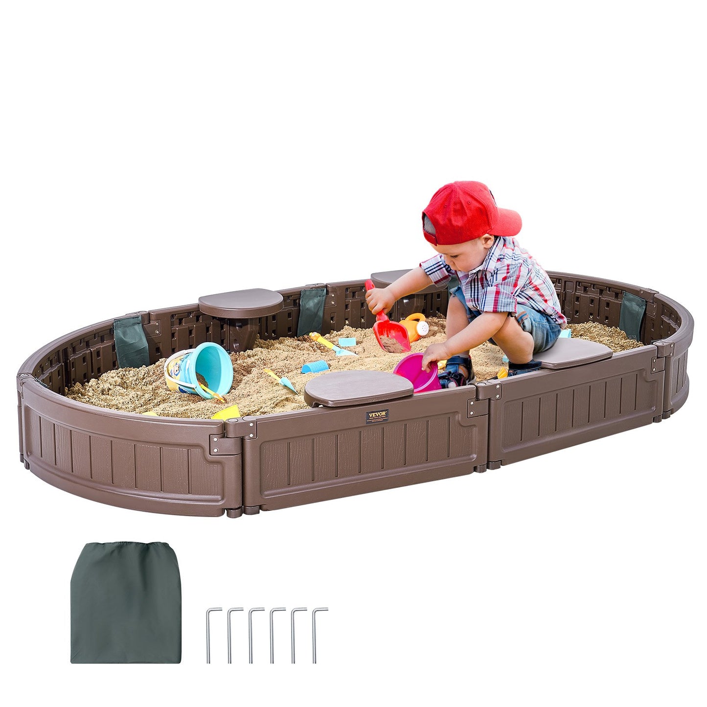 Sandkasten mit Deckel Ovaler Sandkasten HDPE Sandkasten Outdoor Hinterhof 3-12 Jahre