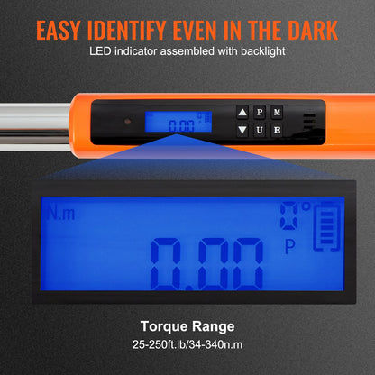 Digital Torque Wrench, 1/2" Drive Electronic Torque Wrench, Torque Wrench Kit 25-250ft.lb/34-340n.m Torque Range Accurate to ±2%, 3-Mode Adjustable Torque Wrench Set with LED Buzzer Calibration