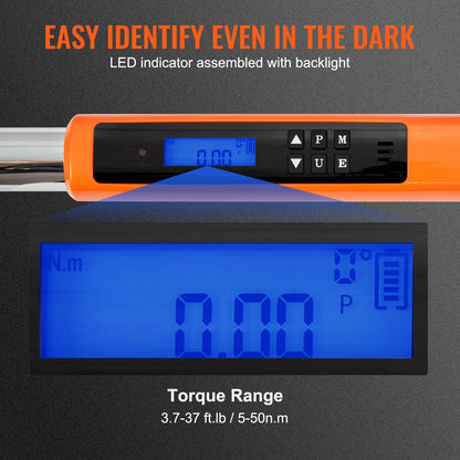 Digital Torque Wrench, 3.7-37ft.lb/5-50n.m 3/8" Drive Electronic Torque Wrench, Torque Wrench Kit Torque Range Accurate to ±2%, 3-Mode Adjustable Torque Wrench Set with LED Buzzer Calibration