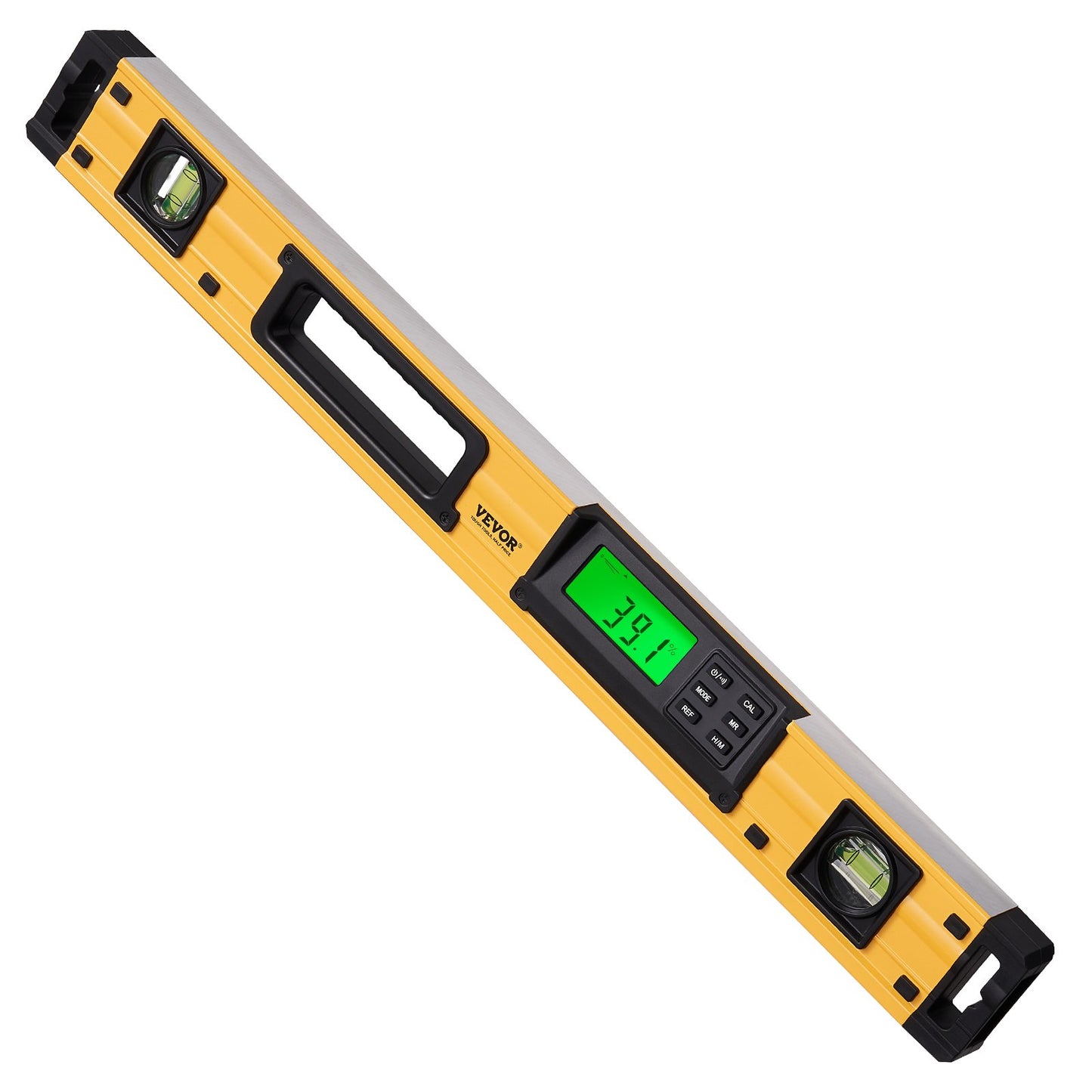 Magnetic Torpedo Level, 600mm, LED Backlit Screen Mechanical Bubble Vials Ruler for 0-360 Degree, Gravity Sensor Aluminum Alloy Leveler Tool w/ Viewing Window, Shock-Resistant for Plumbing, Wood