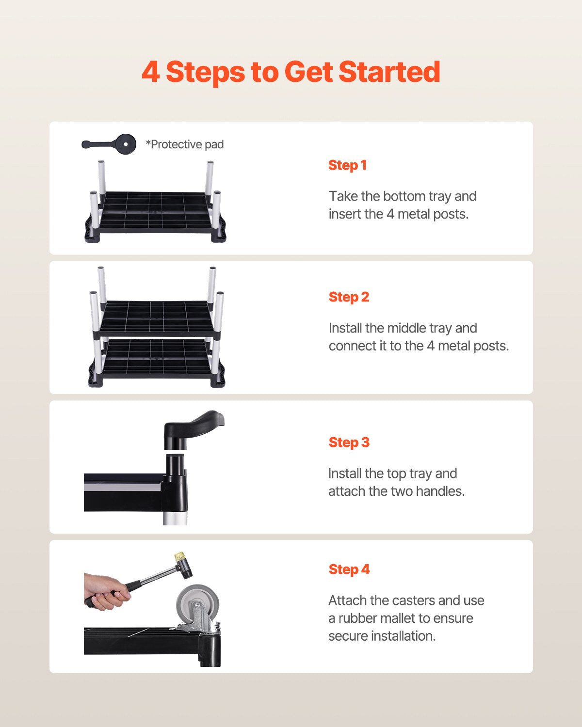 Utility Cart, 500 lbs Load Capacity, 3-tier Utility Plastic Cart with 360° Swivel Wheels (2 with Brakes), 31.1 x 19.3-inch Food Service Cart for Warehouse, Office, Home, Restaurant, Kitchen