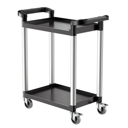 Utility Cart, 300 lbs Load Capacity, 2-tier Utility Plastic Cart with 360° Swivel Wheels (2 with Brakes), 24.4 x 16.1-inch Food Service Cart for Warehouse, Office, Home, Restaurant, Kitchen