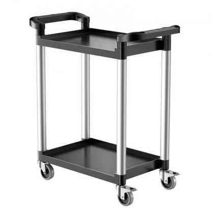 Utility Cart, 300 lbs Load Capacity, 2-tier Utility Plastic Cart with 360° Swivel Wheels (2 with Brakes), 24.4 x 16.1-inch Food Service Cart for Warehouse, Office, Home, Restaurant, Kitchen