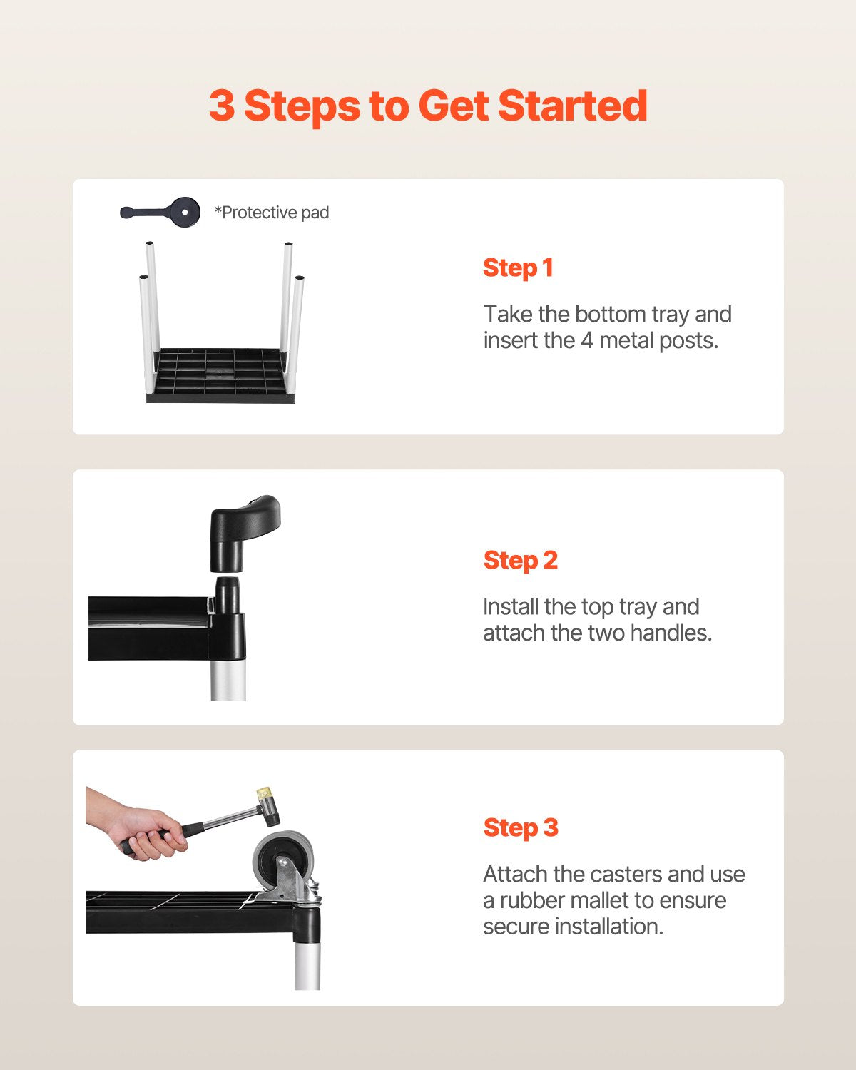 Utility Cart, 300 lbs Load Capacity, 2-tier Utility Plastic Cart with 360° Swivel Wheels (2 with Brakes), 24.4 x 16.1-inch Food Service Cart for Warehouse, Office, Home, Restaurant, Kitchen