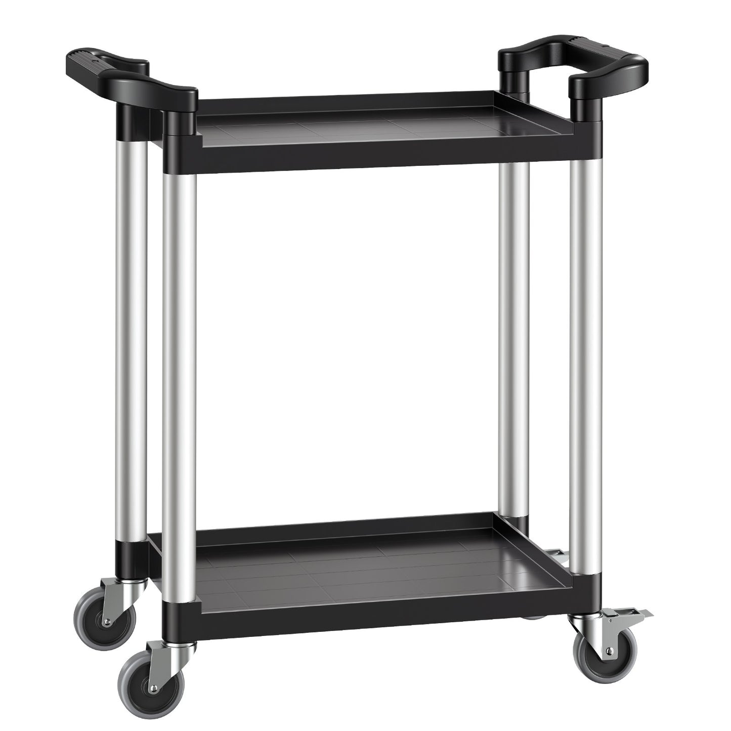 Utility Cart, 300 lbs Load Capacity, 2-tier Utility Plastic Cart with 360° Swivel Wheels (2 with Brakes), 24.4 x 16.1-inch Food Service Cart for Warehouse, Office, Home, Restaurant, Kitchen