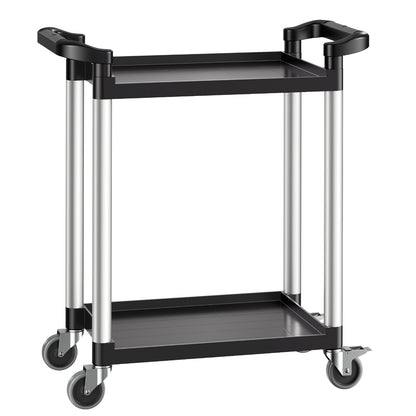 Utility Cart, 300 lbs Load Capacity, 2-tier Utility Plastic Cart with 360° Swivel Wheels (2 with Brakes), 24.4 x 16.1-inch Food Service Cart for Warehouse, Office, Home, Restaurant, Kitchen