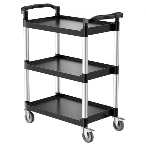 Utility Cart, 300 lbs Load Capacity, 3-tier Utility Plastic Cart with 360° Swivel Wheels (2 with Brakes), 24.4 x 16.1-inch Food Service Cart for Warehouse, Office, Home, Restaurant, Kitchen