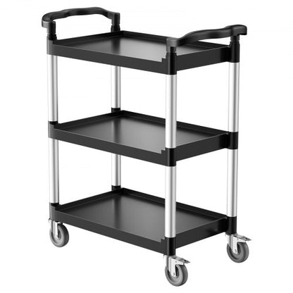 Utility Cart, 300 lbs Load Capacity, 3-tier Utility Plastic Cart with 360° Swivel Wheels (2 with Brakes), 24.4 x 16.1-inch Food Service Cart for Warehouse, Office, Home, Restaurant, Kitchen