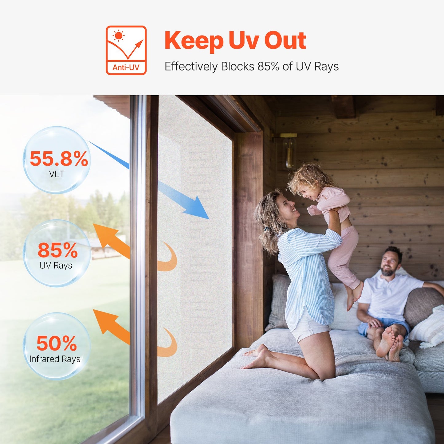 Window Privacy Film, Frosted Glass Window Film, Sun Blocking Heat Control, Non Adhesive Static Cling Reflective Window Tint for Home and Office, Glass Door Bathroom Covering, 23.6 in x 6.5 ft