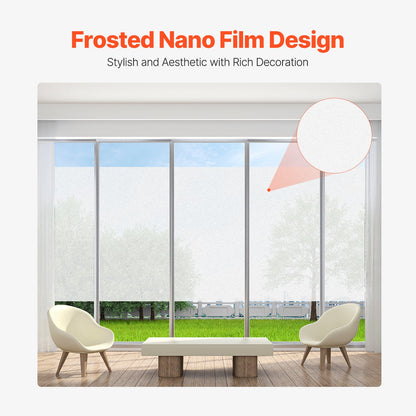 Window Privacy Film, Frosted Glass Window Film, Sun Blocking Heat Control, Non Adhesive Static Cling Reflective Window Tint for Home and Office, Glass Door Bathroom Covering, 23.6 in x 6.5 ft