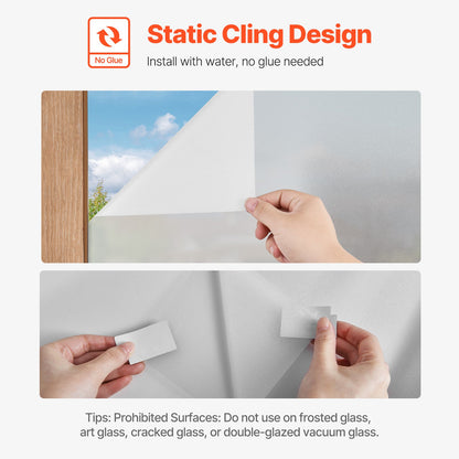 Window Privacy Film, Frosted Glass Window Film, Sun Blocking Heat Control, Non Adhesive Static Cling Reflective Window Tint for Home and Office, Glass Door Bathroom Covering, 23.6 in x 6.5 ft