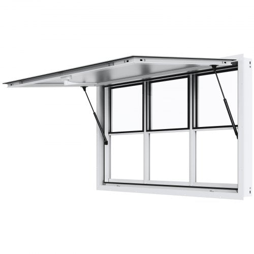 Concession Window 60"x36", Aluminum Alloy Food Truck Service Window with Vertical Lifting Windows & Awning Door & Drag Hook, Up to 85 Degrees Serving Window for Food Trucks Concession Trailers