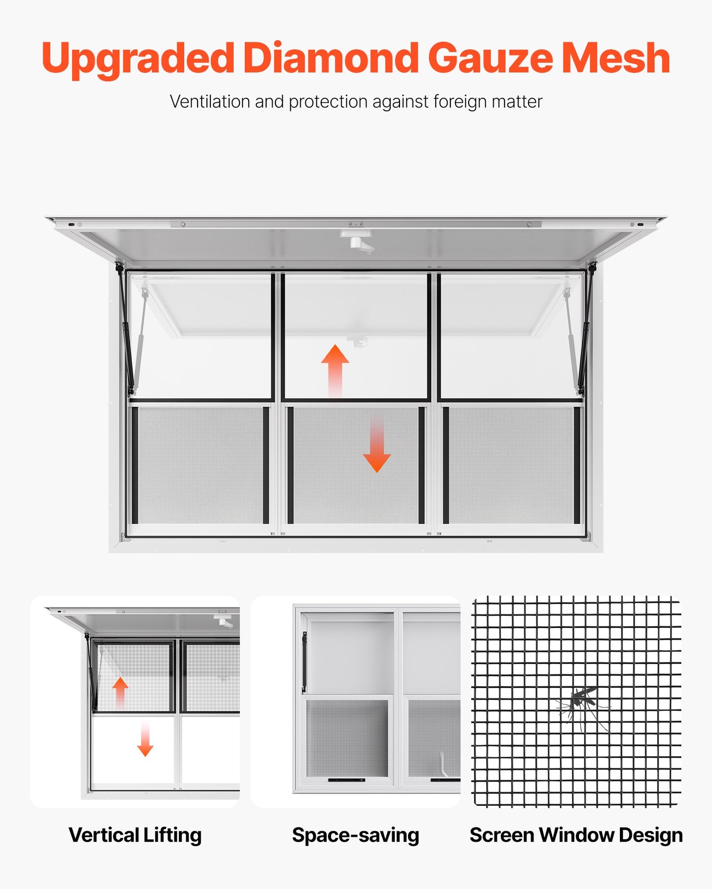 Concession Window 60x36 in, Aluminum Alloy Service Window for Food Truck, Up to 85 Degrees Stand Serving Window with 6 Sliding Windows, Awning Door, and Drag Hook, for Concession Trailers