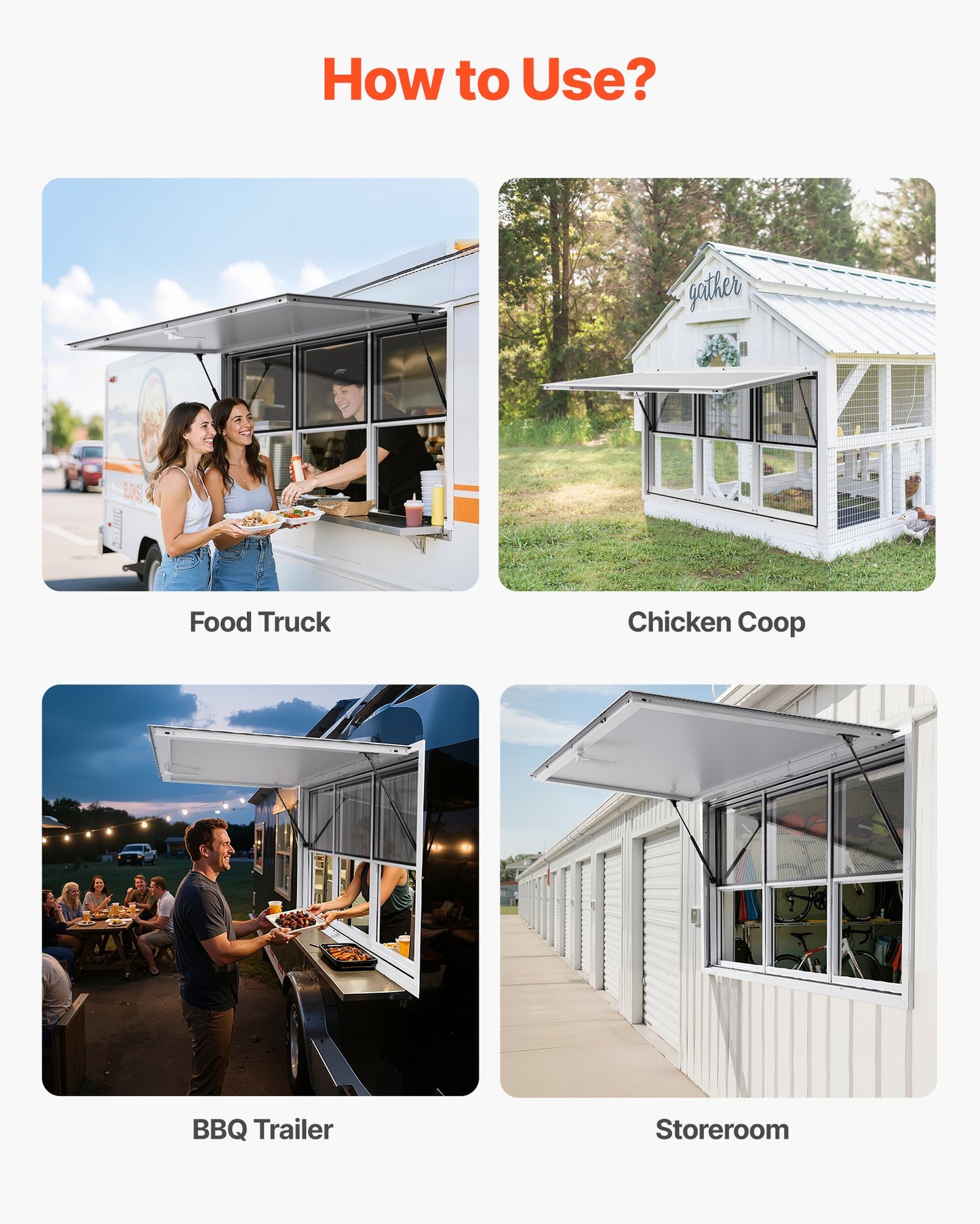 Concession Window 60x36 in, Aluminum Alloy Service Window for Food Truck, Up to 85 Degrees Stand Serving Window with 6 Sliding Windows, Awning Door, and Drag Hook, for Concession Trailers