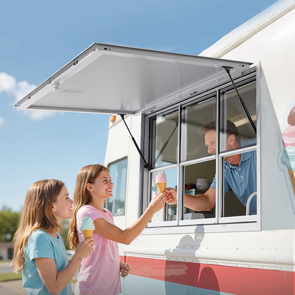 Concession Window 60x36 in, Aluminum Alloy Service Window for Food Truck, Up to 85 Degrees Stand Serving Window with 6 Sliding Windows, Awning Door, and Drag Hook, for Concession Trailers