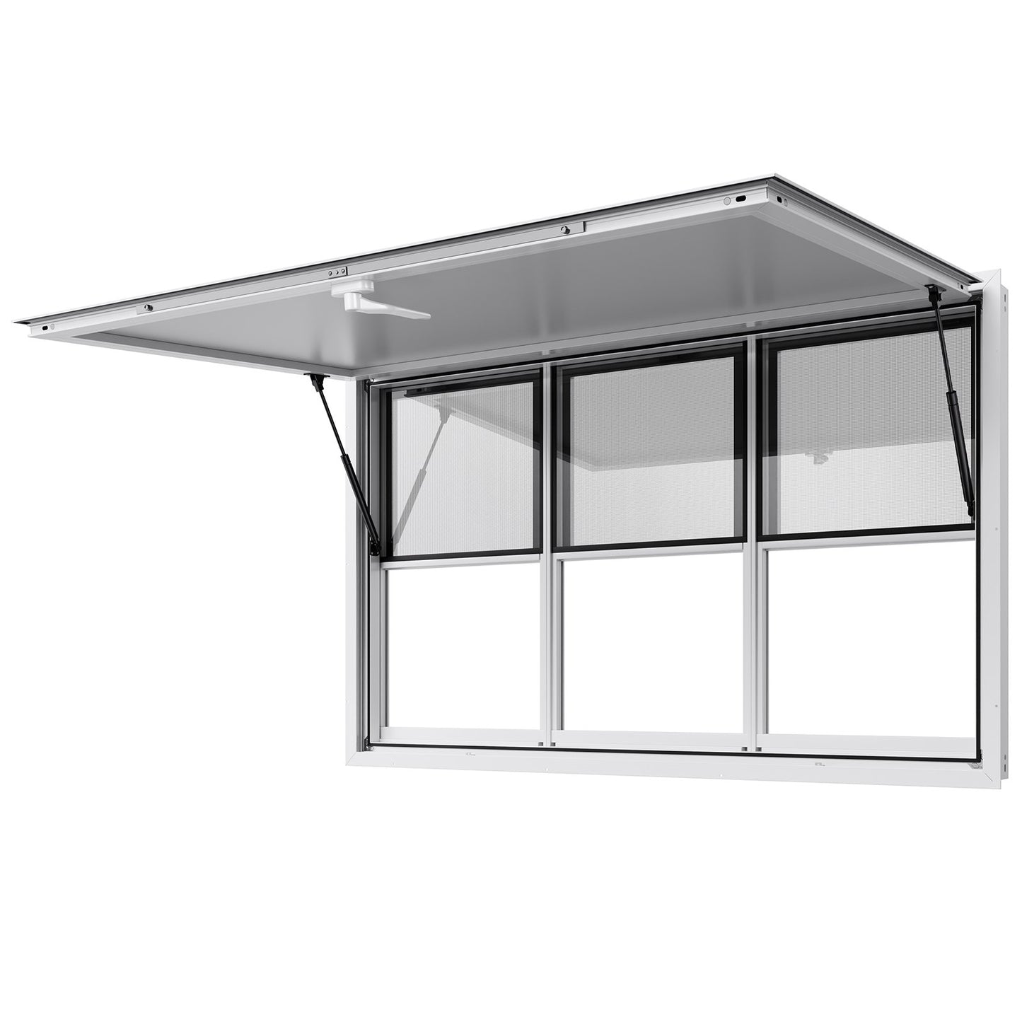 Concession Window 60x36 in, Aluminum Alloy Service Window for Food Truck, Up to 85 Degrees Stand Serving Window with 6 Sliding Windows, Awning Door, and Drag Hook, for Concession Trailers