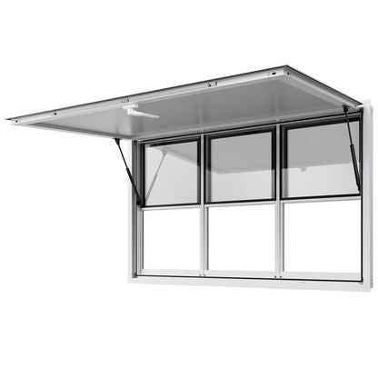 Concession Window 60x36 in, Aluminum Alloy Service Window for Food Truck, Up to 85 Degrees Stand Serving Window with 6 Sliding Windows, Awning Door, and Drag Hook, for Concession Trailers