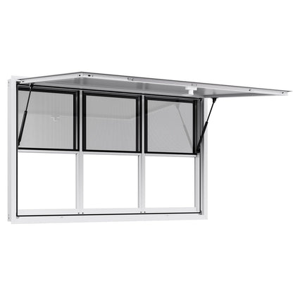 Concession Window 60x36 in, Aluminum Alloy Service Window for Food Truck, Up to 85 Degrees Stand Serving Window with 6 Sliding Windows, Awning Door, and Drag Hook, for Concession Trailers