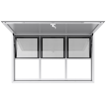Concession Window 60x36 in, Aluminum Alloy Service Window for Food Truck, Up to 85 Degrees Stand Serving Window with 6 Sliding Windows, Awning Door, and Drag Hook, for Concession Trailers