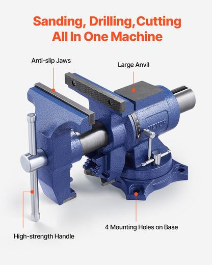 6-1/2" multifunktionsbänkskruvstäd Kraftig segjärn 360° vridbar bas