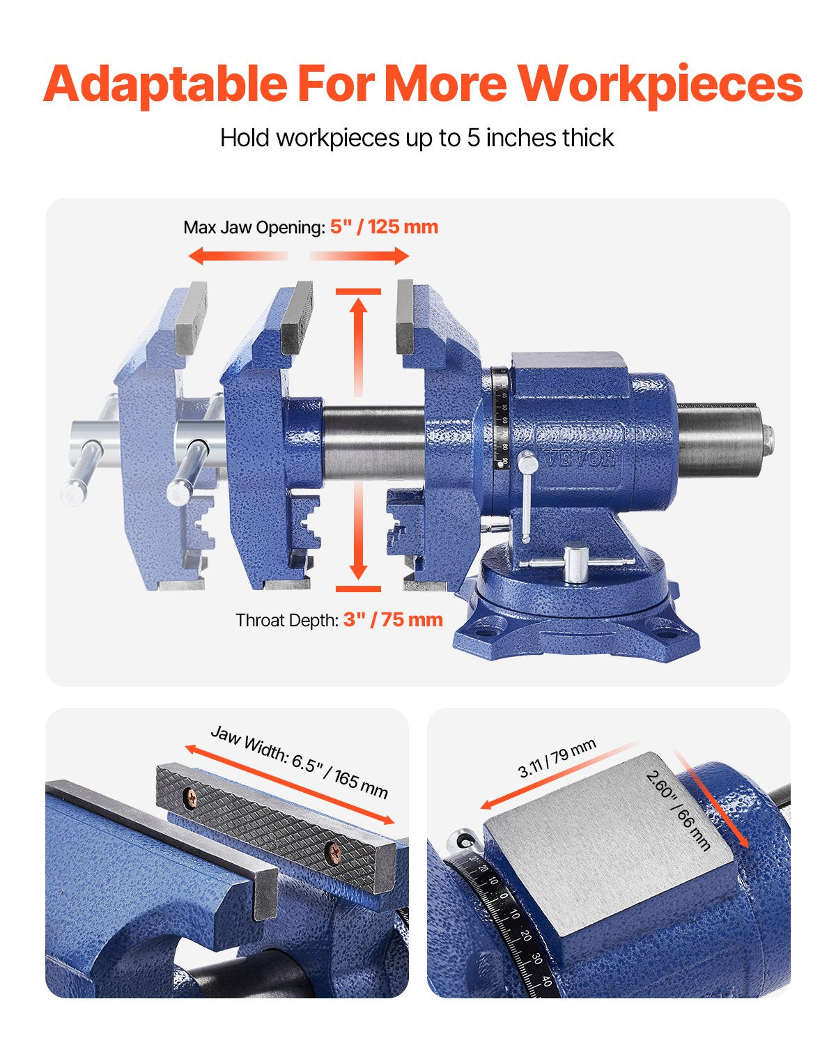 6-1/2" multifunktionsbänkskruvstäd Kraftig segjärn 360° vridbar bas