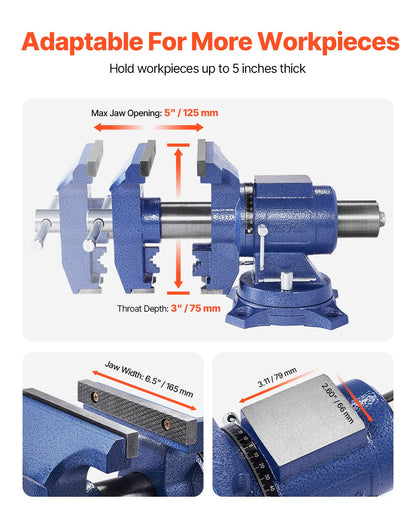 6-1/2" multifunktionsbänkskruvstäd Kraftig segjärn 360° vridbar bas