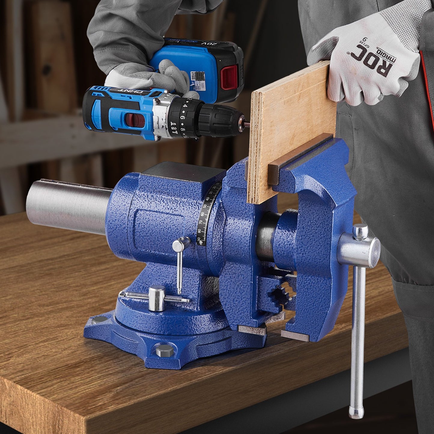 Heavy Duty Bench Vise, 6-1/2" Jaw Width, 5" Max Jaw Opening Multi-Purpose Ductile Iron Bench Vise with Anvil, 360° Swivel Base Head, 3" Throat, 5620 lbs Clamp Force, for Pipe Repairing Metalworking