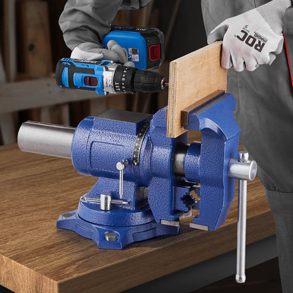 Heavy Duty Bench Vise, 6-1/2" Jaw Width, 5" Max Jaw Opening Multi-Purpose Ductile Iron Bench Vise with Anvil, 360° Swivel Base Head, 3" Throat, 5620 lbs Clamp Force, for Pipe Repairing Metalworking