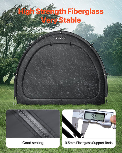 Bike Storage Tent, 4 to 5 Bikes, Outdoor Spacious Bike Storage Tent with Ventilated Window, Waterproof Fan-Shaped Bike Tent with High Strength Fiberglass & Dual Zippers, Fit for Bicycle