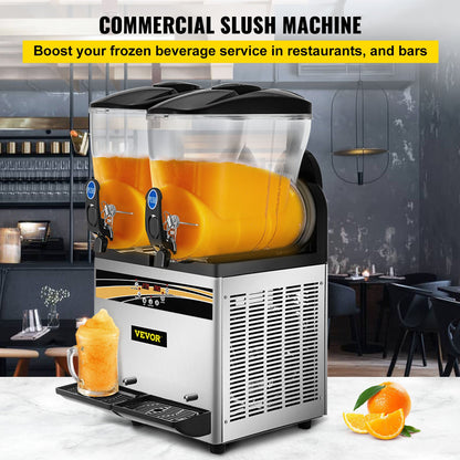 Slush Frozen Drink Machine, 2x15L Tank Commercial Margarita Machine, 890W rostfritt stål Margarita Slush Maker, Temperatur Slush 25°F till 30°F Drink Maker, Perfekt för restauranger Kaféer Barer