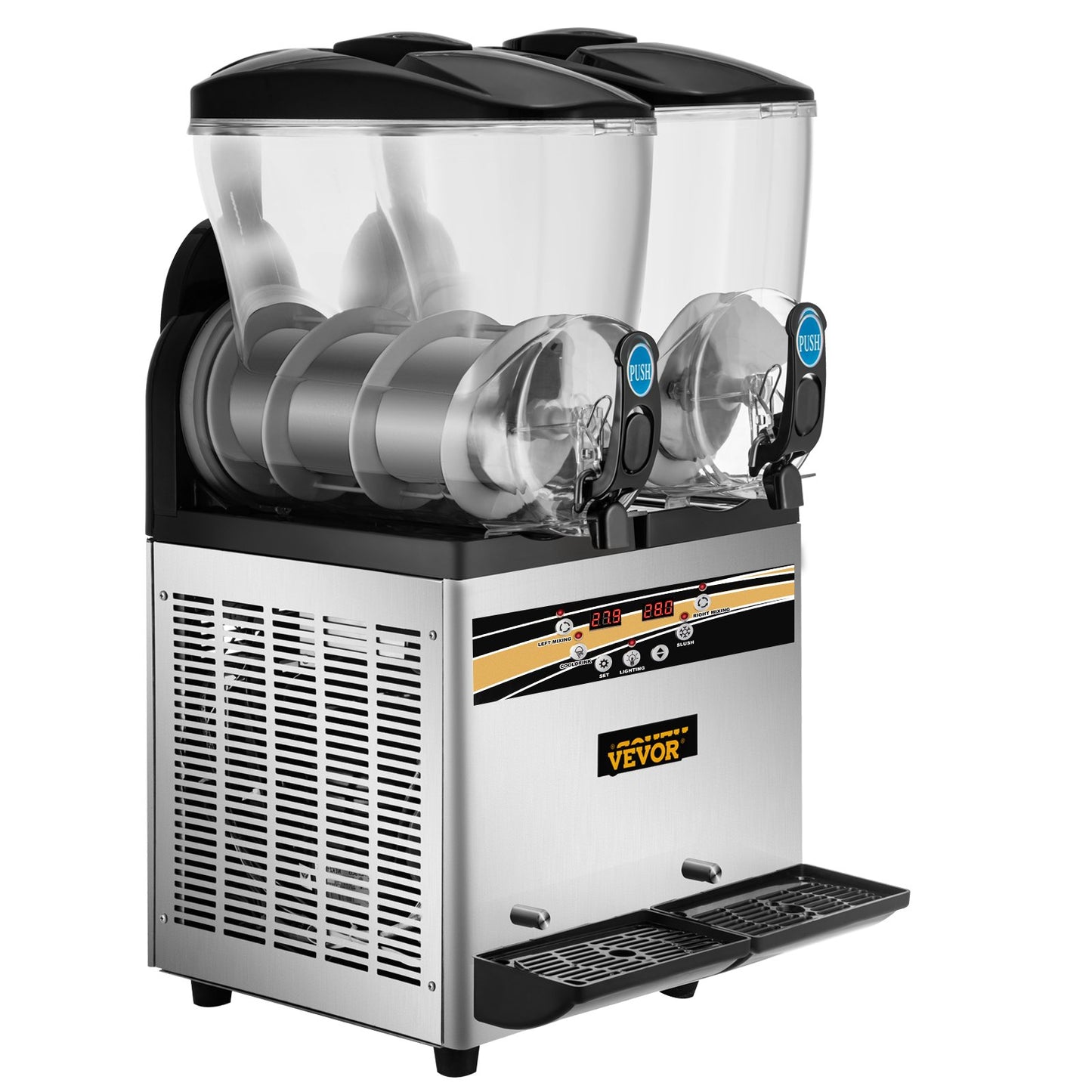 Slush Frozen Drink Machine, 2x15L Tank Commercial Margarita Machine, 890W rostfritt stål Margarita Slush Maker, Temperatur Slush 25°F till 30°F Drink Maker, Perfekt för restauranger Kaféer Barer