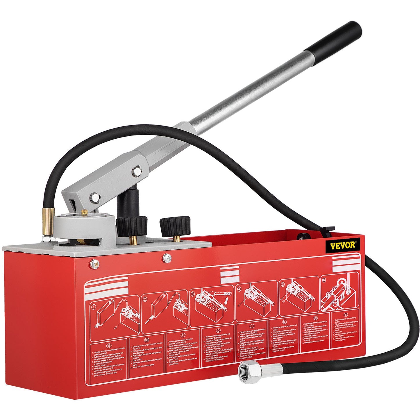 Hydrostatisk trycktestpump, test upp till 60 bar/860 psi, 3,2 gallon tank, hydraulisk manuell vattentryckstestsats med tre-enhetsmätare och R 1/2"-anslutning för provning av rörledningsvätsketryck