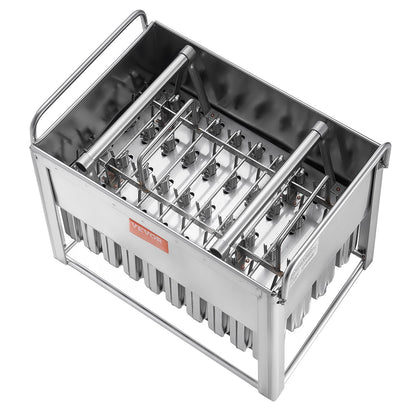 Kommerzielle Formen für Eis am Stiel, 40 runde Formen für Eis am Stiel mit Doppelrillen, Formen für Eis am Stiel aus Edelstahl, Formenhalter für Eismaschinen mit 50 Stielen und Beuteln