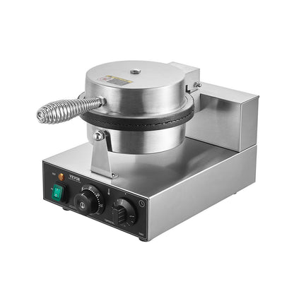 Electric Ice Cream Cone Maker, Commercial 1230W Waffle Cone Machine, Non-Stick Stainless Steel Egg Roll Mold, with Temperature and Time Control, Handle, for Restaurant Bakery Snack Bar Family