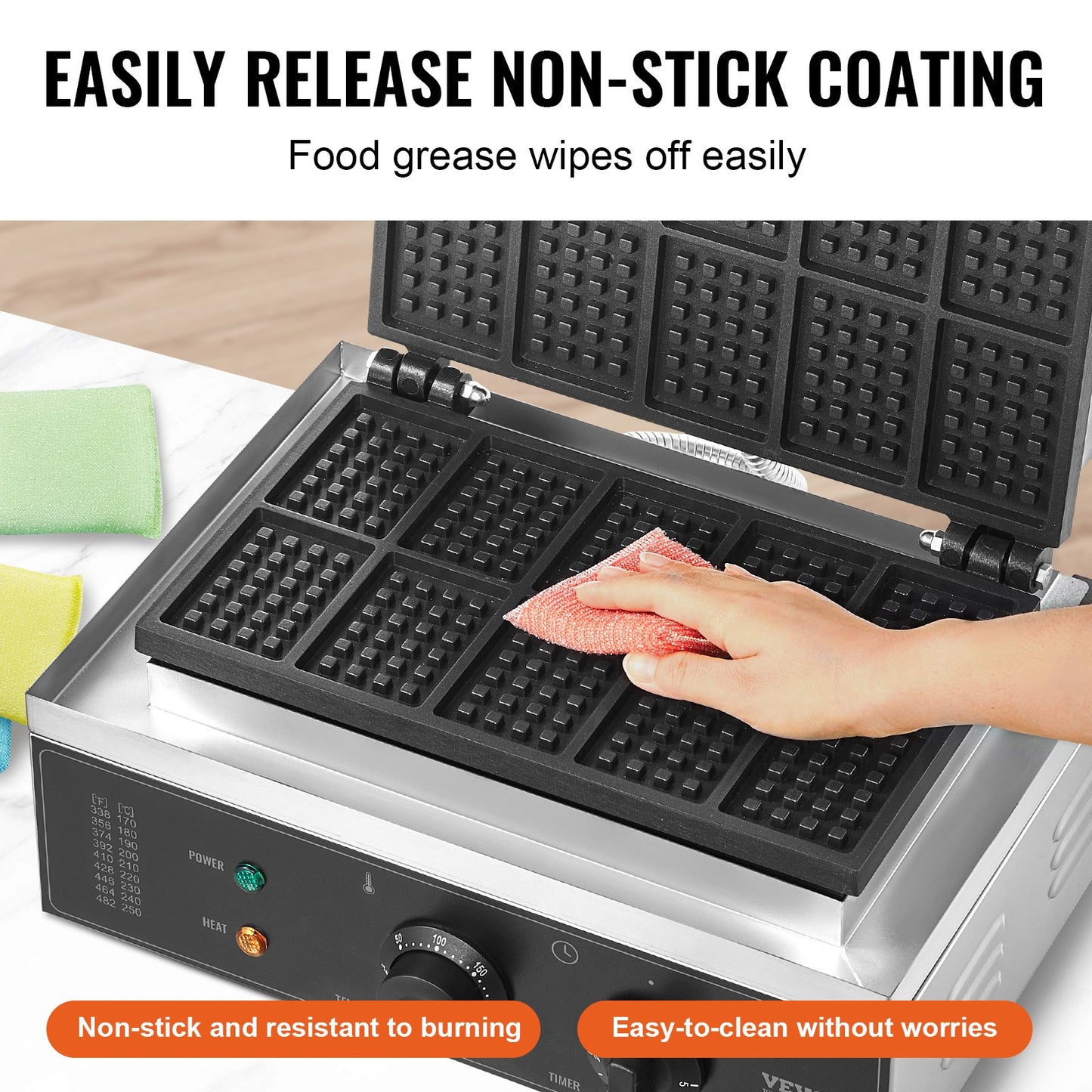 Commercial Waffle Maker, 10PCS Rectangle Waffle Baker Machine, 1550W Non-Stick Stainless Steel Belgian Waffle Iron with Temp and Time Control, Handle, for Restaurant Bakery Snack Bar Family