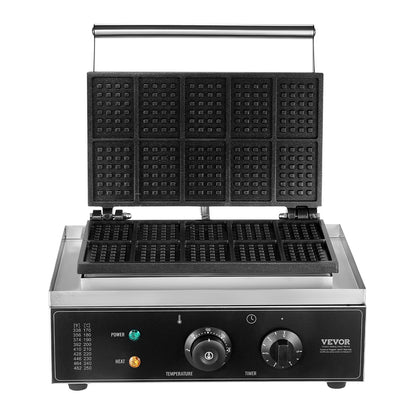 Commercial Waffle Maker, 10PCS Rectangle Waffle Baker Machine, 1550W Non-Stick Stainless Steel Belgian Waffle Iron with Temp and Time Control, Handle, for Restaurant Bakery Snack Bar Family