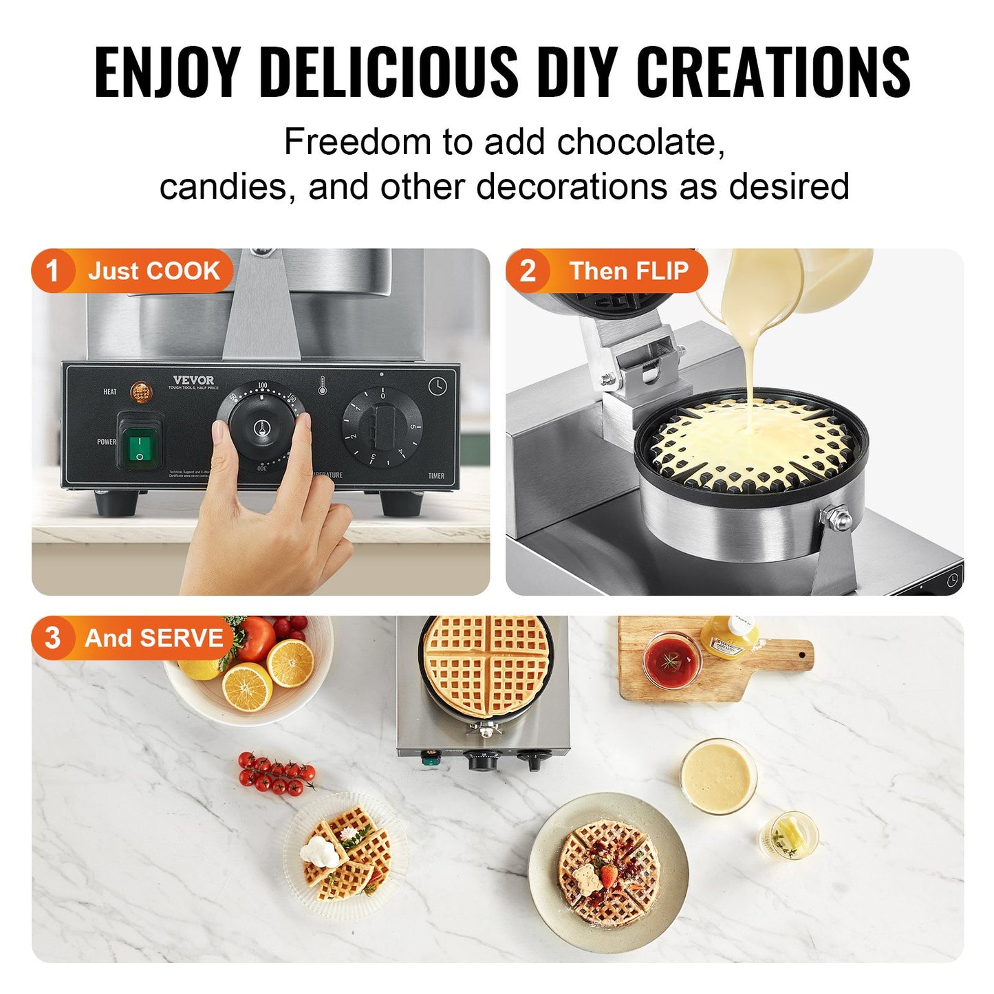 Commercial Waffle Maker Round Waffle Iron Baking Machine Non-stick 1230W