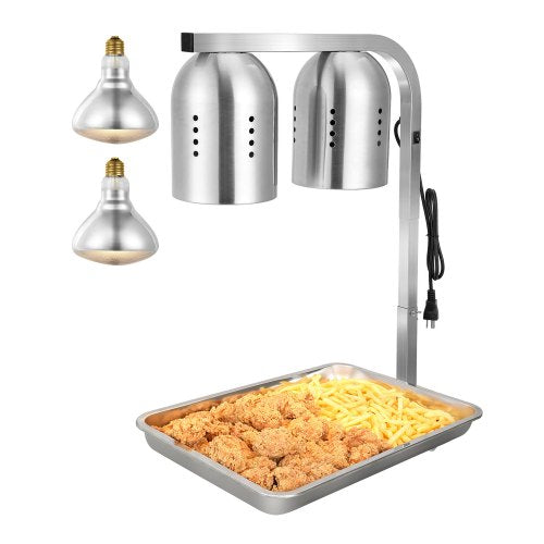 Food Heat Lamp, 500W Bulbs, Commercial Food Warmer Light, Electric Stainless Steel French Fry Heating Lamp, Free-standing, Catering Food Warming Equipment for Kitchen Buffet Restaurant, Silver