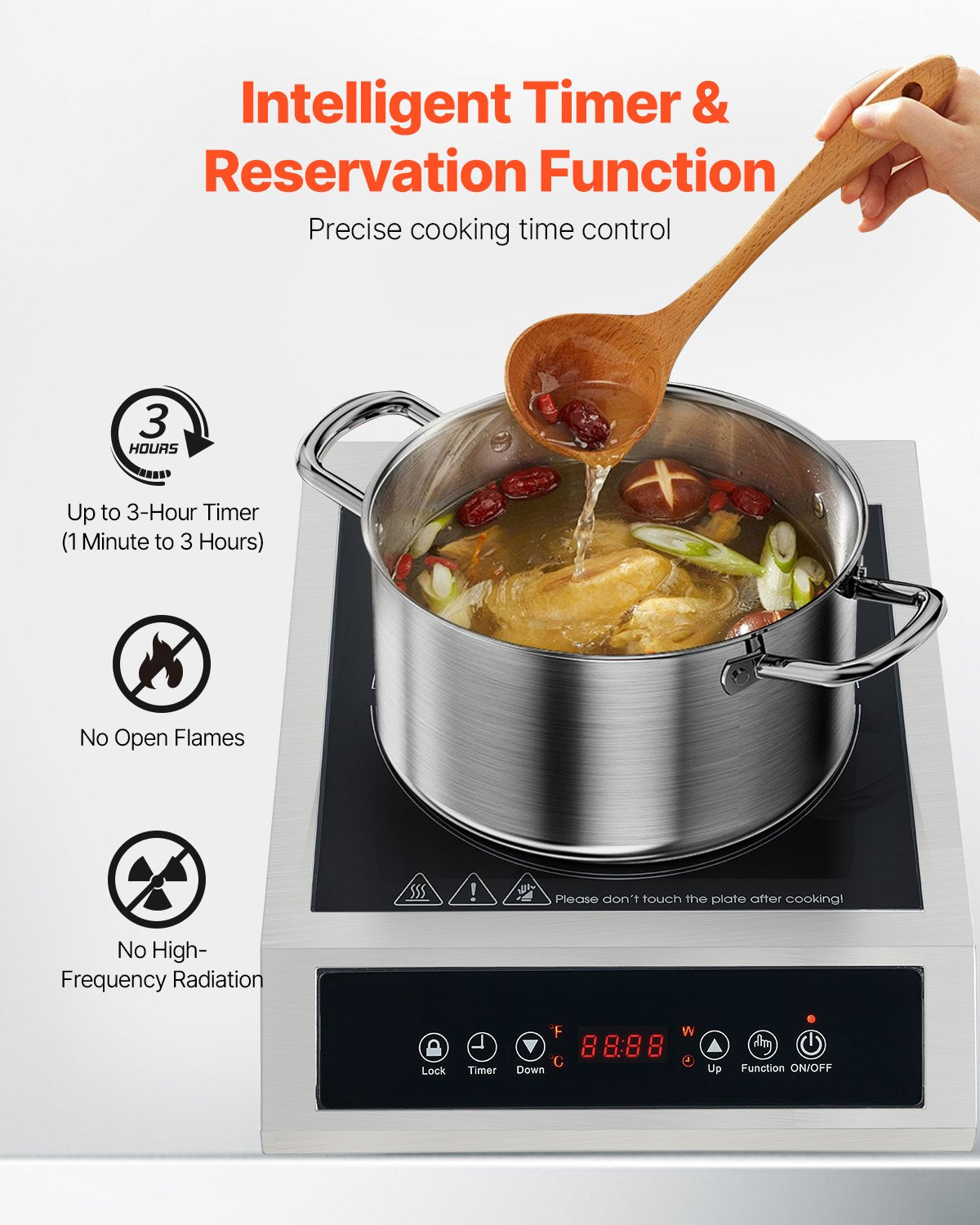 Portable Induction Cooktop, 1800W Commercial Induction Burner with 9 Temperature Settings, Stainless Steel Countertop Induction Hot Plate with 3H Timer, Child Lock, for Restaurant Cooking