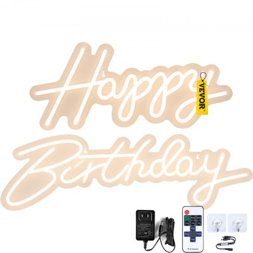 Happy Birthday Neon Sign, 18" x 8" & 26" x 7.5" LED Neon Lights Signs, Adjustable Brightness with Dimmer Switch and Power Adapter, Reusable for Party, Club, Celebration and Decoration Warm W