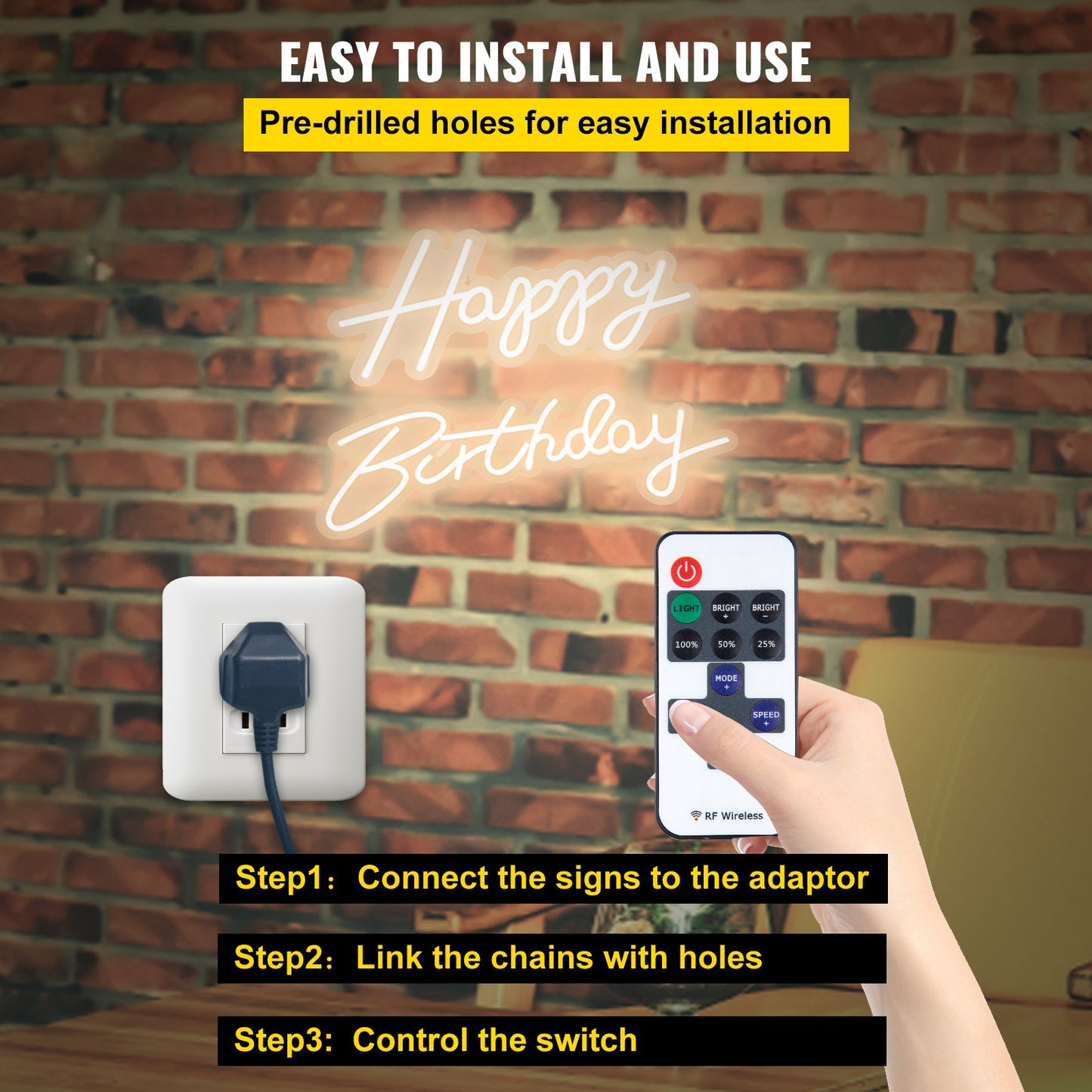 Happy Birthday Neon Sign, 18" x 8" & 26" x 7.5" LED Neon Lights Signs, Adjustable Brightness with Dimmer Switch and Power Adapter, Reusable for Party, Club, Celebration and Decoration Warm W