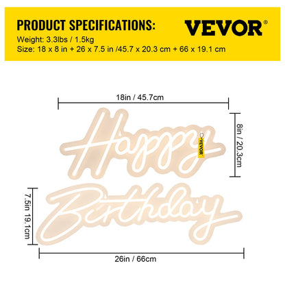 Happy Birthday Neon Sign, 18" x 8" & 26" x 7.5" LED Neon Lights Signs, Adjustable Brightness with Dimmer Switch and Power Adapter, Reusable for Party, Club, Celebration and Decoration Warm W