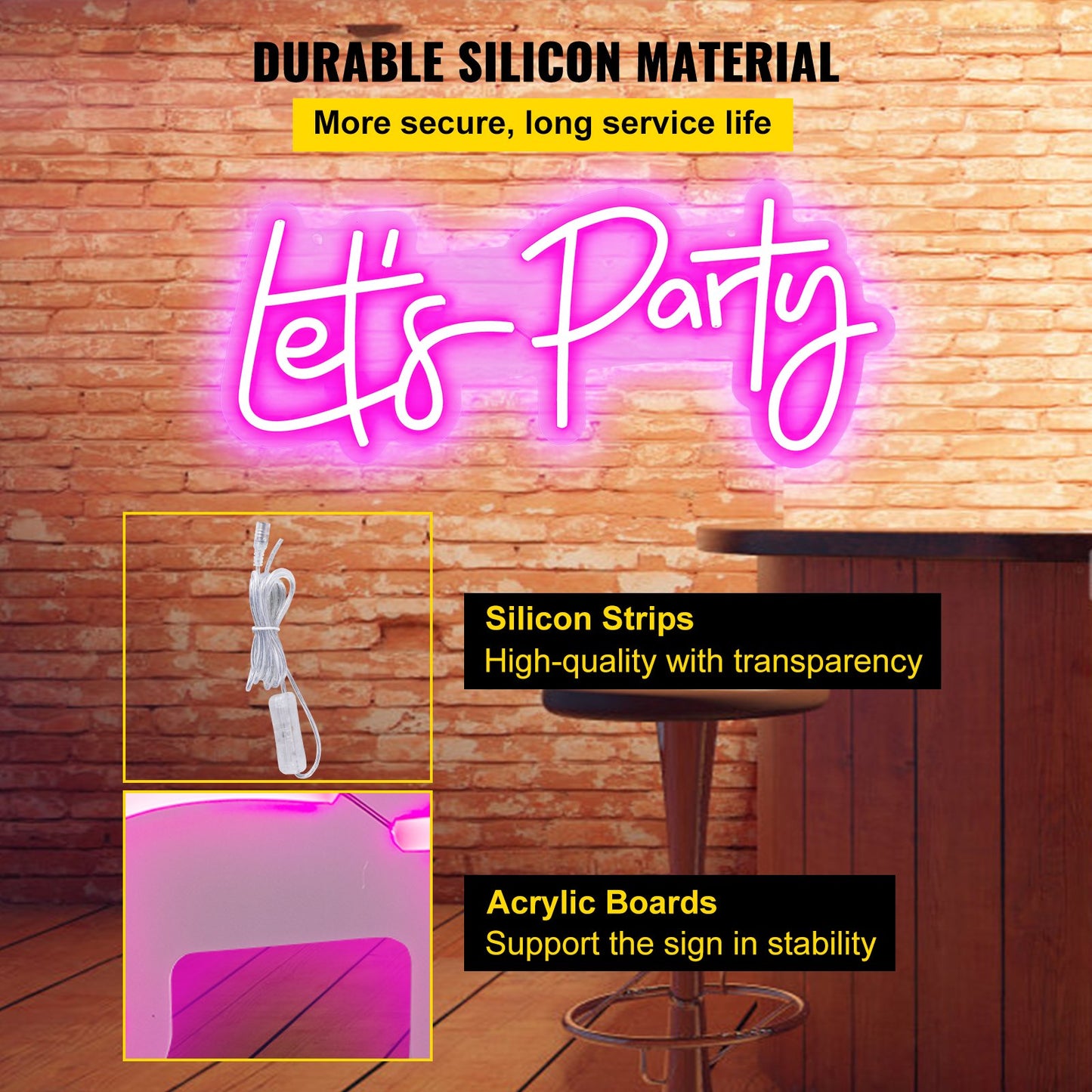 Let's Party Neon Sign, 23"X10" Neon Sign for Wall Decor, Adjustable Brightness Pink Neon Light Sign with Remote Control and Power Adapter, for Party/Wedding Celebration/Home Decoration
