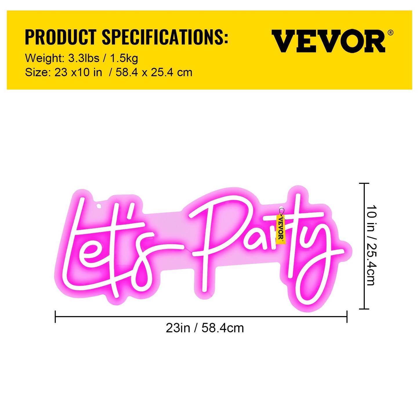 Let's Party Neon Sign, 23"X10" Neon Sign for Wall Decor, Adjustable Brightness Pink Neon Light Sign with Remote Control and Power Adapter, for Party/Wedding Celebration/Home Decoration