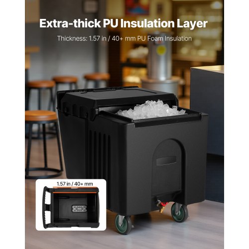 commercial ice box 61.6L portable ice box with sliding lid and 4 wheels | EU