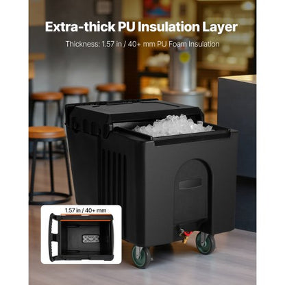 commercial ice box 61.6L portable ice box with sliding lid and 4 wheels | EU