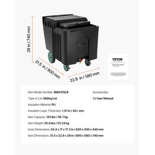 commercial ice box 61.6L portable ice box with sliding lid and 4 wheels | EU