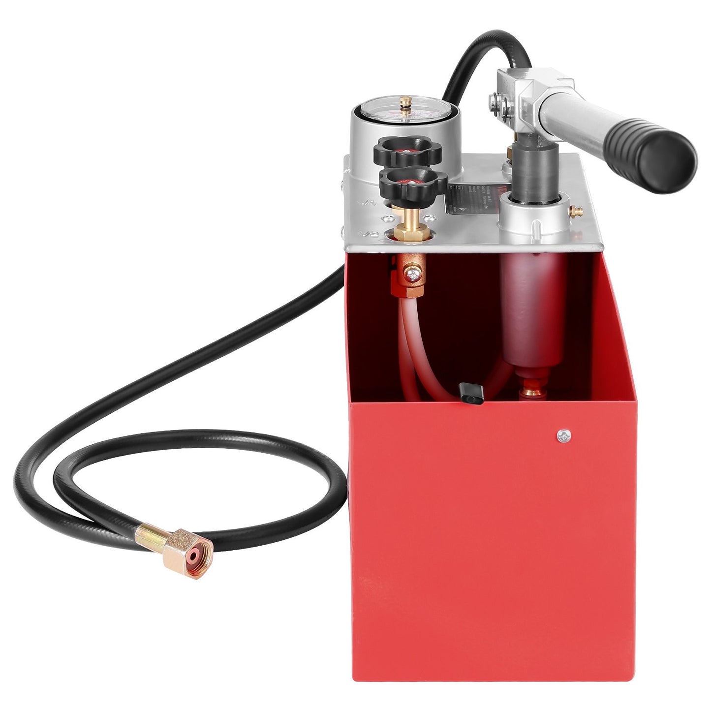 Hydrostatisk testpump, max 25 bar/362 PSI, dubbelventil hydraulisk manuell vattentryckstestsats med mätare 10L vattentank, 1,4 m slang med 1,27 cm utvändig gänganslutning för rörledning