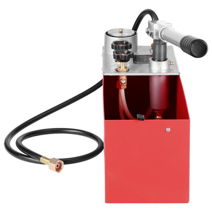 Hydrostatisk testpump, max 25 bar/362 PSI, dubbelventil hydraulisk manuell vattentryckstestsats med mätare 10L vattentank, 1,4 m slang med 1,27 cm utvändig gänganslutning för rörledning