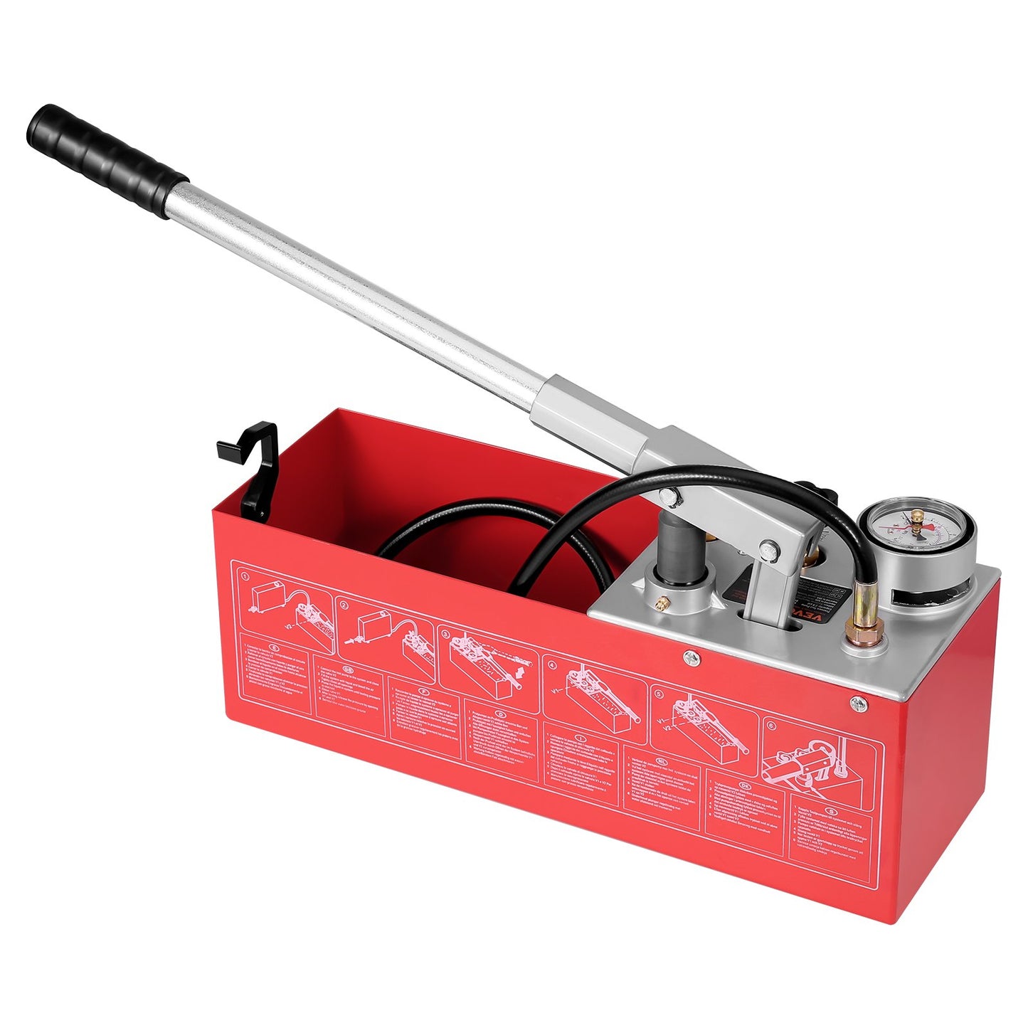 Hydrostatisk testpump, max 25 bar/362 PSI, dubbelventil hydraulisk manuell vattentryckstestsats med mätare 10L vattentank, 1,4 m slang med 1,27 cm utvändig gänganslutning för rörledning